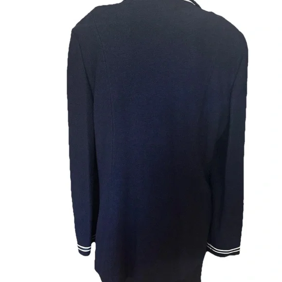 RARE St. John Military Navy Blue Jacket Blazer Santana Marie Gray Wool/Rayon 14 - Picture 2 of 15